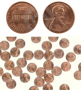 12 mini pièces de 1 cent de dollar