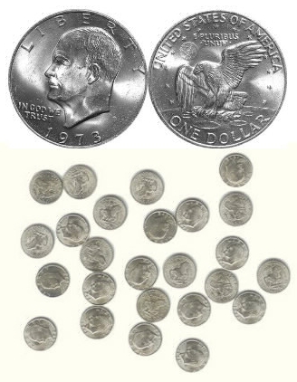 12 minis pièces de 1 Dollar