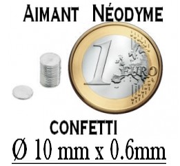 Aimant néodyme confetti Ø 10 mm X 0,6 mm - (par 6 ou par 12)
