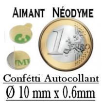 Aimant néodyme confetti Autocollant Ø 10 mm X 0,6 mm - (par 6 ou par 12)