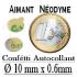 Aimant néodyme confetti Autocollant Ø 10 mm X 0,6 mm - (par 6 ou par 12)